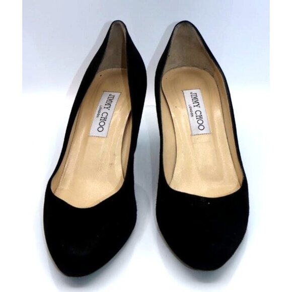 Jimmy Choo Black Suede Pumps Italy 38.5 Pointed Toe Stiletto Vintage Old Money - Picture 1 of 7